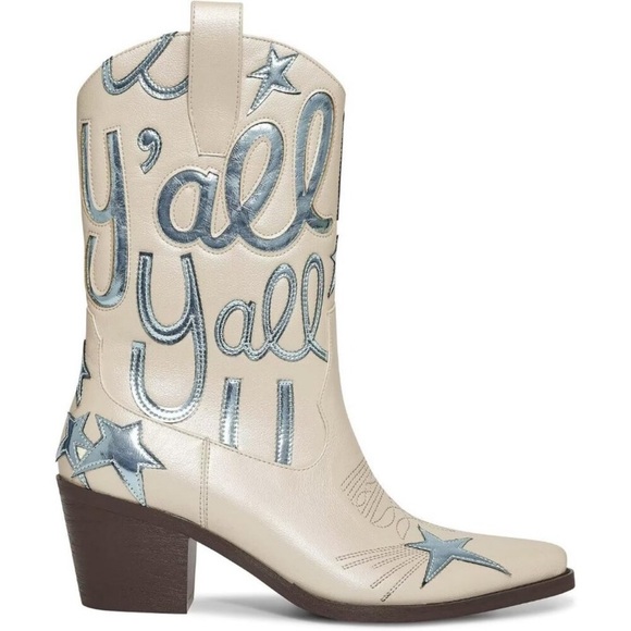 Shoes - ⭐ Metallic Cowboy Boots for Women - Embroidered Mid Calf Western Cowgirl Boots